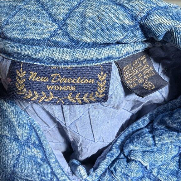 Vtg 1990s New Direction Quilted Denim Floral Embroidered Button Up Jacket 3X - Picture 5 of 5
